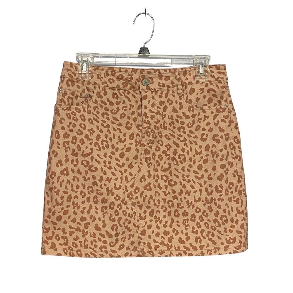 Love Tree Denim Pink Leopard‎ Mini Skirt Size Large